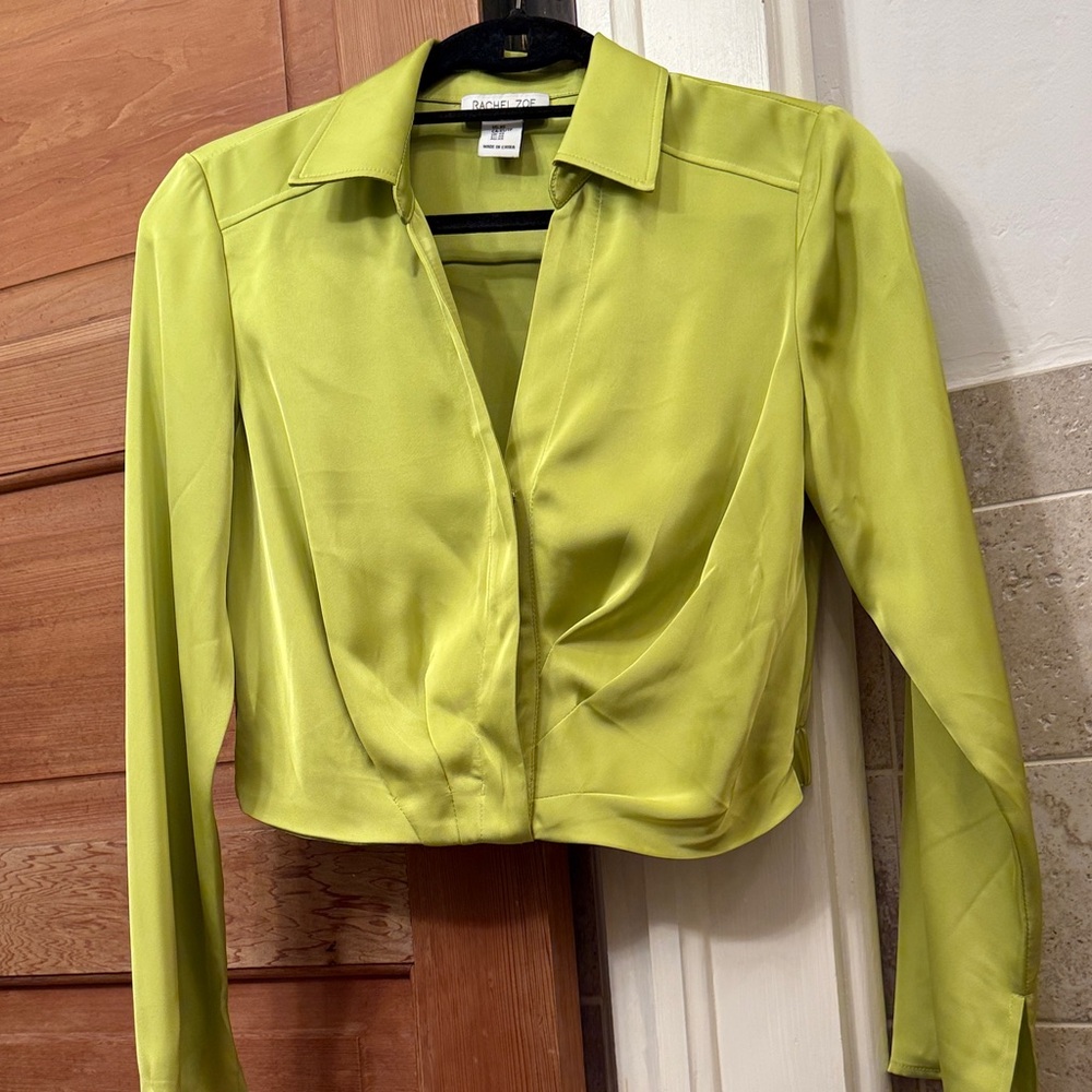 Rachel Zoe Satin Lime chartreuse cropped top jacket